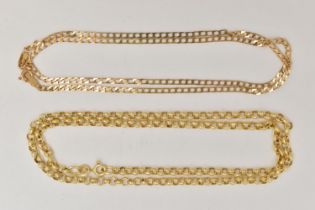 TWO 9CT GOLD CHAIN NECKLACES, the first a yellow gold belcher link chain, approximate length