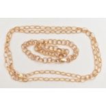 A 9CT GOLD CHAIN NECKLACE AND BRACELET, a belcher link chain necklace, fitted with a lobster