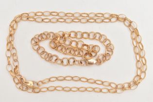 A 9CT GOLD CHAIN NECKLACE AND BRACELET, a belcher link chain necklace, fitted with a lobster
