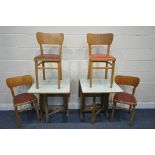 TWO FORMICA GATE LEG TABLES, along with four beech chairs (condition report: one table water damaged