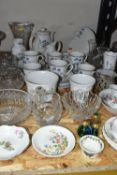 A GROUP OF CERAMICS AND GLASS WARES, to include a Royal Albert Lavender Rose trio, cream jug and