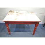 A VICTORIAN PAINTED PINE TABLE, width 104cm x depth 79cm x height 74cm (condition report: distressed