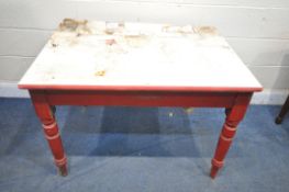 A VICTORIAN PAINTED PINE TABLE, width 104cm x depth 79cm x height 74cm (condition report: distressed