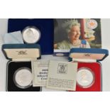 THREE CASED COINS, to include 'Her Majesty The Queen 1952 Golden Jubilee 2002 Crown' a cased '90th