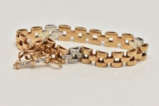 A 9CT GOLD AND DIAMOND BRACELET, a yellow gold brick link bracelet, fitted with a toggle and lobster