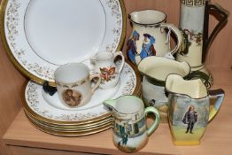 A GROUP OF ROYAL DOULTON, comprising a Souvenir of the Great War cup, six, mostly series ware, jugs: