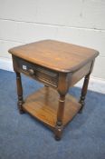AN ERCOL SINGLE DRAWER LAMP TABLE, width 48cm x depth 45cm x height 54cm (condition report: good)