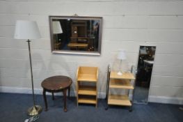 A SELECTION OF OCCASIONAL FURNITURE, to include a modern wall mirror, two side units, circular