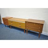 A TEAK FINISH CHEST OF THREE DRAWERS, width 57cm x depth 40cm x height 71cm, a teak another teak