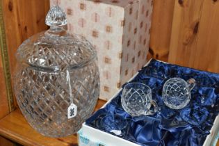 A BOXED BOHEMIA CRYSTAL PUNCH SET, comprising twelve boxed cups, cut crisscross pattern, together