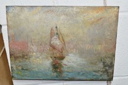 A LATE 19TH / EARLY 20TH CENTURY IMPRESSIONIST STYLE STUDY OF A BOAT UNDER SAIL, no visible