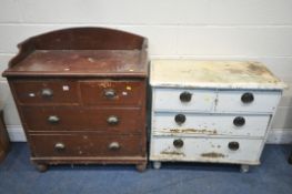 A VICTORIAN STAINED PINE WASHSTAND/CHEST OF FOUR DRAWERS, width 90cm x depth 44cm x height 106cm,