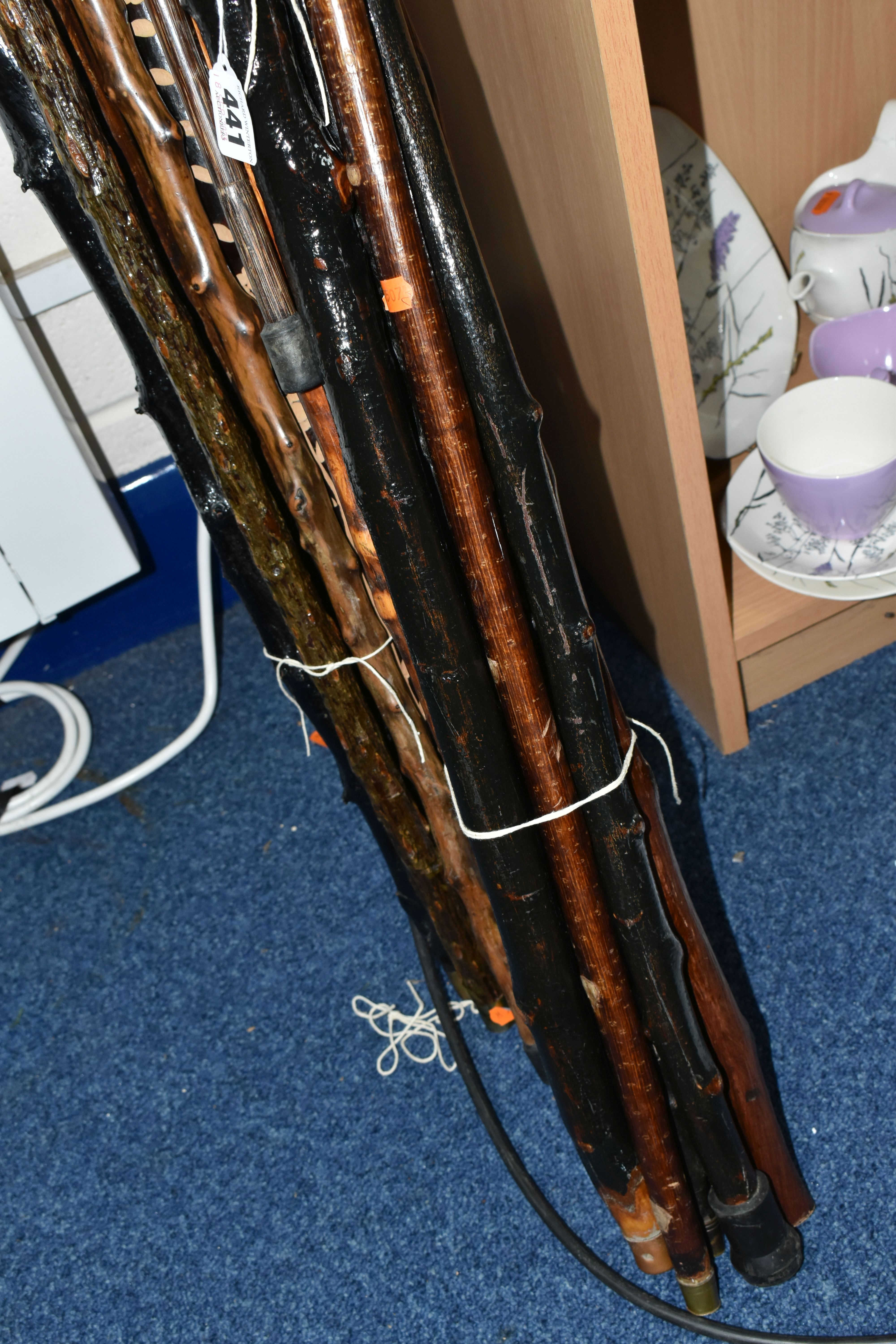 A QUANTITY OF NATURAL WOOD WALKING STICKS AND STAFF, comprising twenty two sticks, one with a - Image 2 of 4