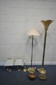 A PAIR OF LAURA ASHLEY CORINTHIAN COLUMN TABLE LAMPS, with a fabric shade, another table lamp, a