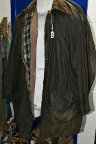 THREE GENTLEMEN'S BARBOUR WAX JACKETS, to include a dark blue 'Border' design wax jacket, UK size 40