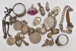 AN ASSORTMENT OF SILVER AND WHITE METAL JEWELLERY, to include a silver curb link chain