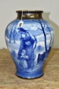 A ROYAL DOULTON 'BLUE CHILDREN' VASE, of shouldered form, decorated with a scene of a mother and