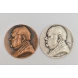TWO CHURCHILL MEDALLIONS, to include a bronze and a silver medallion, both dated 1945, approximate