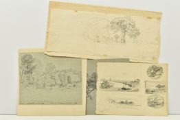 JOHN LINNELL (1792-1882) TWO PENCIL SKETCHES OF TREES, the first on blue paper depicts Bently