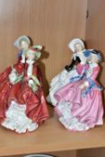 FOUR ROYAL DOULTON FIGURINES, comprising Top O'the Hill HN1849, Top O'the Hill HN1834, Autumn