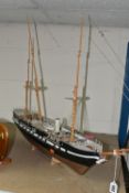 A MODEL SAILING SHIP, length 100cm x height 60cm to top of mast, wooden masts, life boats and