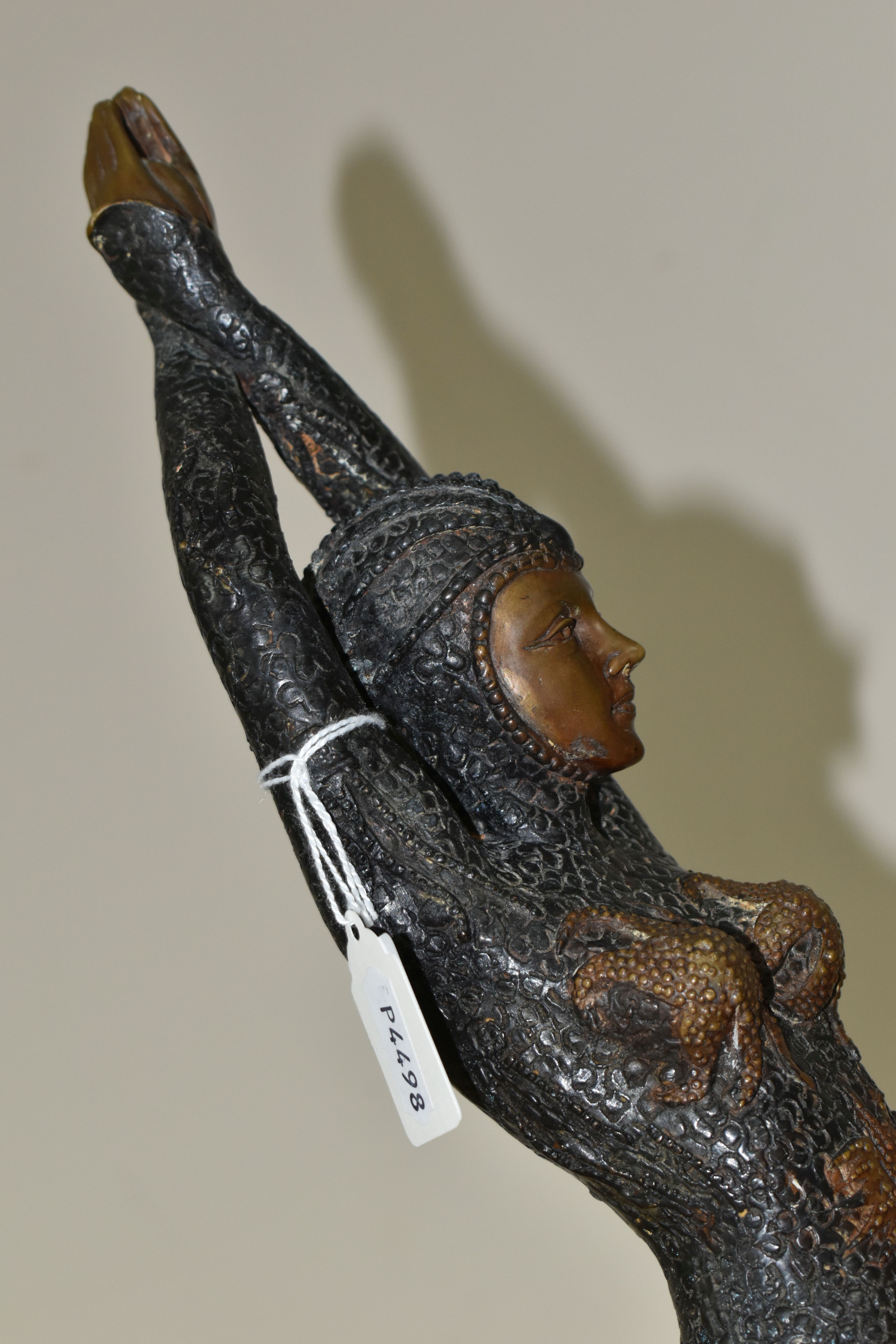 A CHIPARUS STYLE CAST BRONZE 'STARFISH DANCER' STATUETTE, arms outstretched above her head, height - Image 7 of 9