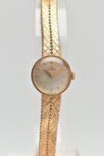 A LADYS 9CT GOLD OMEGA WRISTWATCH, hand wound movement, round dial signed 'Omega', baton markers,
