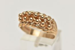 A 9CT GOLD KEEPER RING, yellow gold two row keeper ring, approximate width 9mm, hallmarked 9ct
