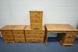 A PINE BEDROOM SUITE, comprising a chest of three drawers, width 81cm x depth 44cm x height 70cm,