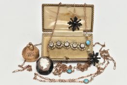 A SELECTION OF LATE 19TH CENTURY AND EARLY 20TH CENTURY JEWELLERY, to include a cased set of five