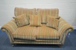A PARKER KNOLL STRIPPED TWO SEATER SETTEE, length 175cm x depth 96cm x height 80cm (condition
