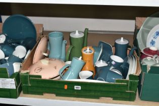 THREE BOXES OF POOLE POTTERY, in various designs, tea, coffee and dinnerware to include a Leaping
