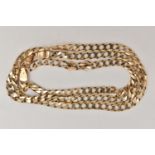 A 9CT GOLD CHAIN NECKLACE, a flat link curb chain necklace, fitted with a lobster clasp, approximate