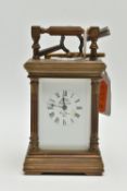 A 20TH CENTURY MINIATURE FRENCH L'EPEE CARRIAGE CLOCK, the enamel dial with Roman numerals, the face