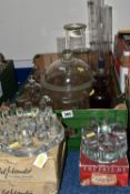 ONE BOX OF SCIENTIFIC GLASSWARE, to include a boxed art glass tea light holder/plate warmer, two