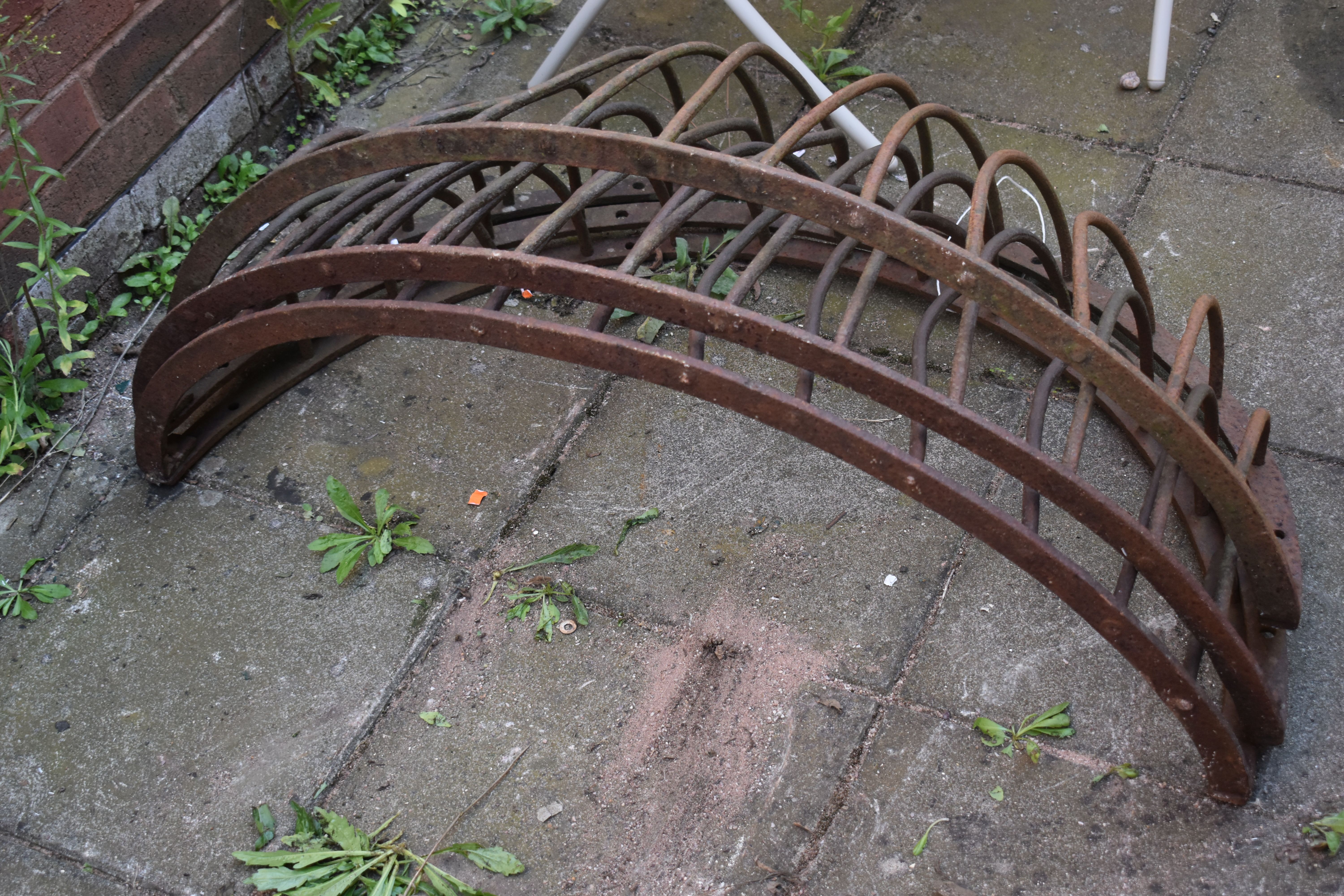 THREE CAST IRON HAY RACKS, width 108cm x depth 38cm x height 53cm (condition: rusted, some bars - Image 2 of 3