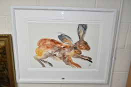 YVONNE ANGELA EDWARDS (1949) RABBITS, two running rabbits, initialled bottom right, watercolour on