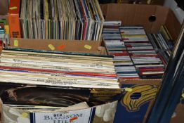 THREE BOXES OF C.D'S, SINGLE AND L.P RECORDS, to include over one hundred L.P records, twenty