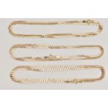 THREE 9CT GOLD CHAIN NECKLACES, three matching flat curb link chain necklaces, fitted with spring