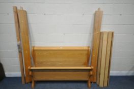 A LIGHT OAK 4FT6 BEDSTEAD, with side rails, slats and bolts (condition report: good)