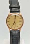 A 9CT GOLD OMEGA WRISTWATCH, automatic movement, round dial signed 'Omega automatic', baton markers,
