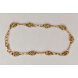 A 9CT GOLD FANCY LINK BRACELET, yellow gold knot link chain bracelet, fitted with a lobster clasp,