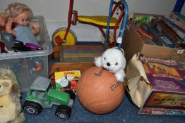A QUANTITY OF VINTAGE TOYS, TRIKE AND BABY WALKER, to include a wooden Tri-Ang baby walker