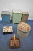 A SELECTION OF OCCASIONAL FURNITURE, to include a Victorian needlework circular footstool,