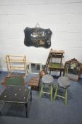 A SELECTION OF OCCASIONAL FURNITURE, to include a carved oak candle box, drop leaf sofa table, three