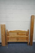 A PINE 4FT6 BEDSTEAD, with side rails and slats (condition report: surface marks)