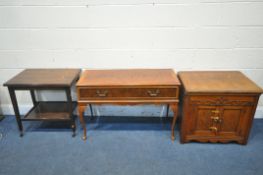 A MAHOGANY FOLD OVER CARD TABLE, a walnut dynatron Gramophone case, and a vintage Gramophone, with a