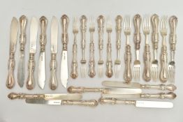 A SELECTION OF SILVER BLADED CUTLERY, to include six tea forks, six tea knives, together with six