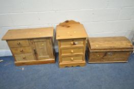A SMALL VICTORIAN STYLE DOMED TOP TRUNK, width 69cm x depth 34cm x height 39cm, a pine cabinet