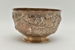 A VICTORIAN SILVER ROSE BOWL, repoussé decorated with fruiting hops, bears presentation
